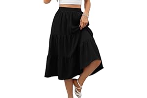 Lyrur Women's Floral Midi Skirt with Pockets High Elastic Waist Flowy Ruffle Casual Summer Boho Aline Skirts