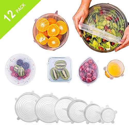 TINANA Silicone Stretch Lids (12 Pack,Various Size), Reusable Silicone Bowl Lids for Bowls, Pots, Cups. Durable and Expandable Seal Food Covers set Apply to All Kinds of Food Storage Container