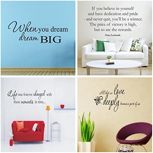 4 Set Motivational Vinyl Wall Sticker Removable Office Home Girl Room Decor Decal Quotes Inspirational ( Big Dream Believe in Yourself Love )