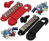 (Pair - Red & Black) 12 Terminal Distribution Block -BUSBARS- With Ring Terminals