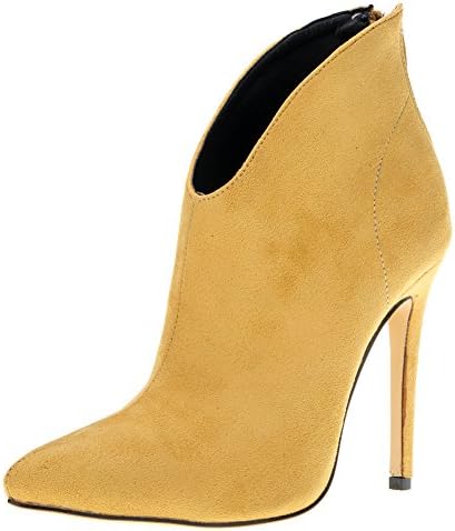 LOSLANDIFEN Women's Faux Velvet High Heels Point Toe Stiletto Boots(769-1VE42,nude)