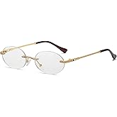 TOSGMLOUS Retro Oval Sunglasses Rimless Small Round Glasses Frameless UV400 Men Women Fashion Shades