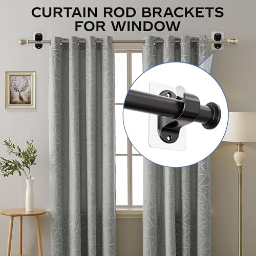 WEKIWGOT Curtain Rod Bracket, No Drilling, Strong Self Adhesive Fixing for Bathroom, Kitchen, Living Room, Dresser Bedroom (Black 6 Pieces)