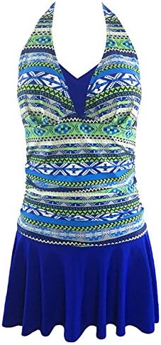 SYBKNSTW Women's Plus Size Swimwear Dress One Piece Swimsuit With Skirt Retro Beach Bathing Suit BlueXXL