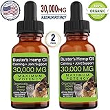 (2 Pack 30,000 MG) Buster's Organic Hemp Oil for Dogs & Cats - Max Potency - Grown & Made in USA - Omega Rich 3, 6 & 9 - Supports Hip & Joint Health, Natural Relief for Pain, Separation Anxiety