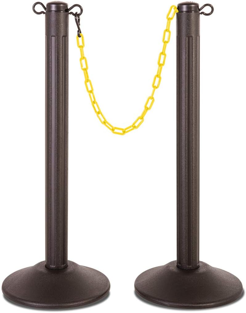 US Weight ChainBoss Stanchion with 10' of Yellow Plastic Chain ft. SunShield UV Protection–Weighted Base