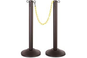 US Weight ChainBoss Black Stanchion with 10' of Yellow Plastic Chain - Weighted Base