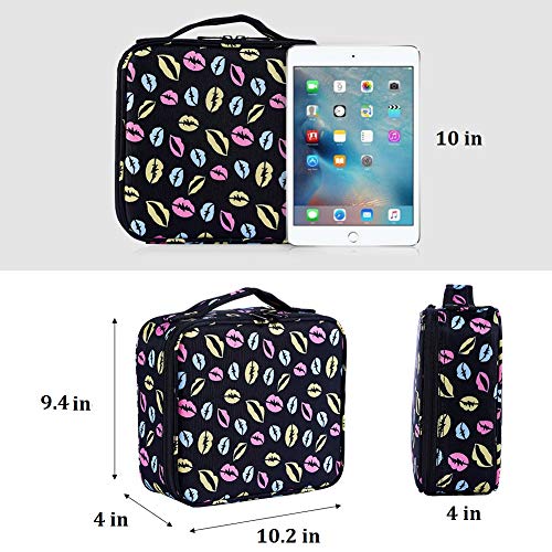 Lip Print Makeup Bag,Goldwheat Portable Travel Makeup Train Case Cosmetic Bag Organizer with Adjustable Compartment Brush Holder - Thumbnail 4