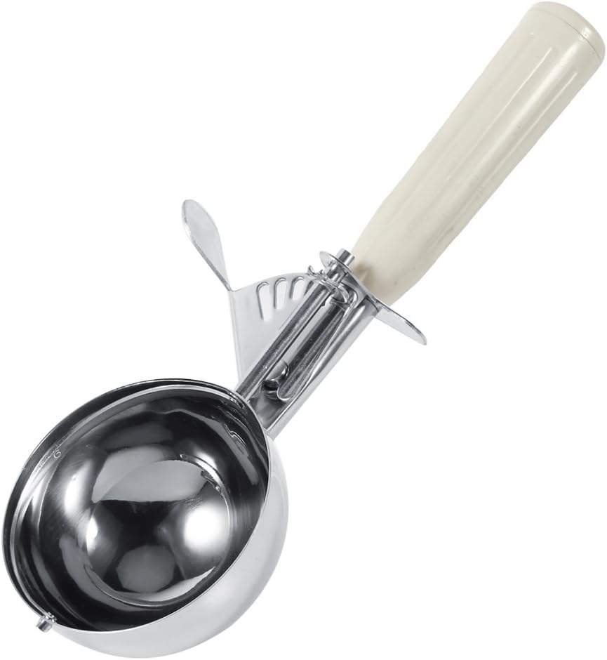 Kitchen Stainless Steel Fruit Cake Dessert Ice Cream Scoop Spoon Cookie Melon Spoon Soft Silicone Hand Grips Trigger Release Tablespoon Scoop Dishwasher Safe Utensils Accessories(6.8CM)