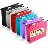 SHUTEX Plastic Hanging File Folder, 12 Pack, Letter Size, Assorted Colors | Extra Capacity,12 Pack Reinforced Hang Folders,Heavy Duty 2 Inch Expansion,Filing Cabinet Folder for Bulk Files/Medical Chart
