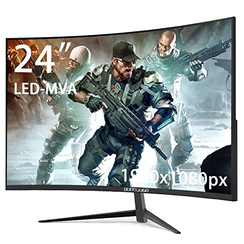 DUODUOGO 24 Inch Curved Computer Monitor 75Hz 2800R Curvature Full HD