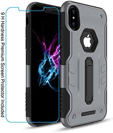 iPhone X Case/iPhone 10 Case, Phonepex Apple iPhone X Full Protective Shock Absorbing Slim Hybrid Case With Kickstand And Screen Protector Combo [Two In One] - Gray