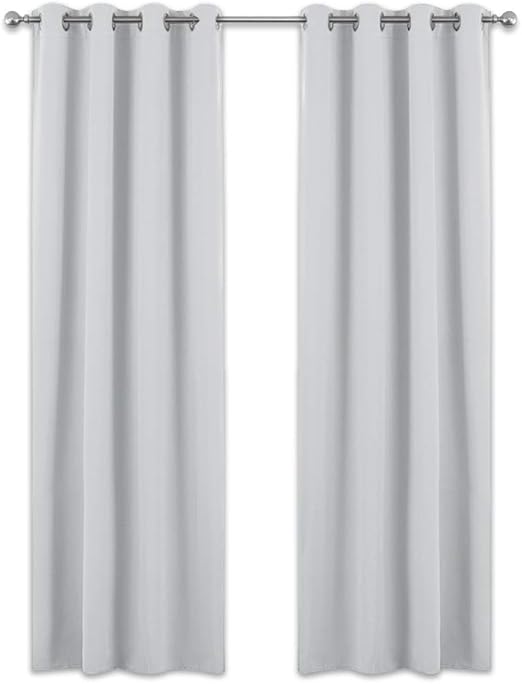 Pony Dance Rideaux Blanc De Fenêtre Rideau Thermique Uni Draperies à Oeillets Lumineux Bloquer Anti Bruit Pour Chambre 132 X 240 Cm Gris Blanc 2