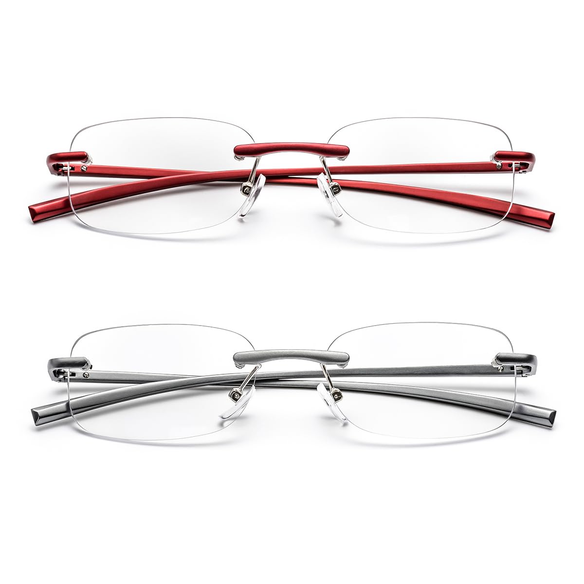 ZUVGEES 2 Pack Rimless Blue Light Blocking Reading Glasses for Men and Women with Spring Hinge Fashion Lightweight Computer Readers((Grey and Red),1.50)