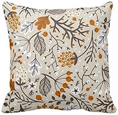 Yqy Autumn Fall Berries Leaves and Branches Polyester Pillow Cover 18 x 18 Inches (45cm x 45cm, Two Sides)