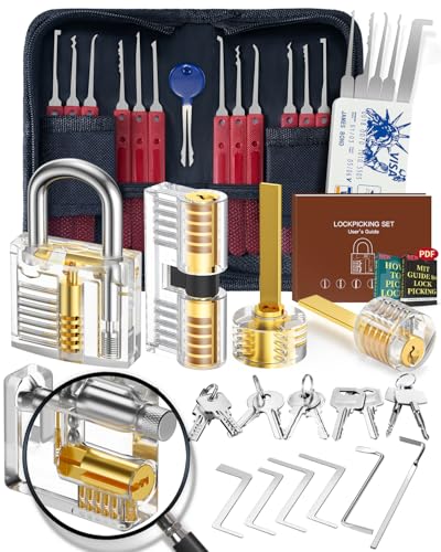 Eventronic Lock Pick Kit 37+5 Pieces, [2026 New Pioneer Edition & New Lockpick Experience] with 5 Transparent Lock Padlocks, for Beginner & Pro Locksmiths