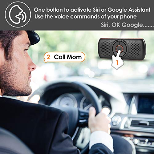 Wireless in Car Handsfree Speakerphones, TIANSHILI Portable Bluetooth Speaker, Stereo Sound Enhanced Bass/Built-in Mic/TF Card Player/Google Assistant Voice Command for Car, Home, Outdoor (Black)