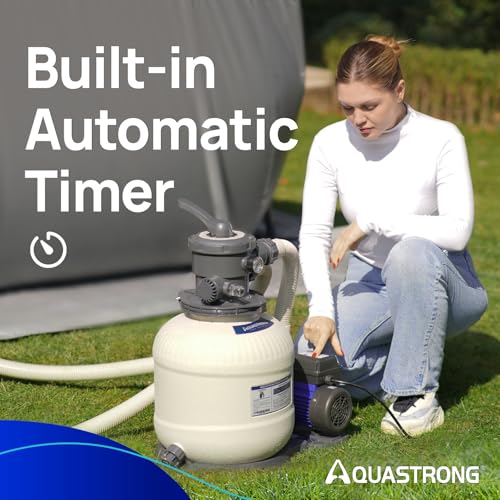 AQUASTRONG Sand Filter Pump for Above Ground Pool with Timer, 3/4 HP Pool Pumps Above Ground 3800 GPH for Pools up to 14000GAL, 12in Pool Filter with 6-Way Valve, Improved Circulation & Filtration