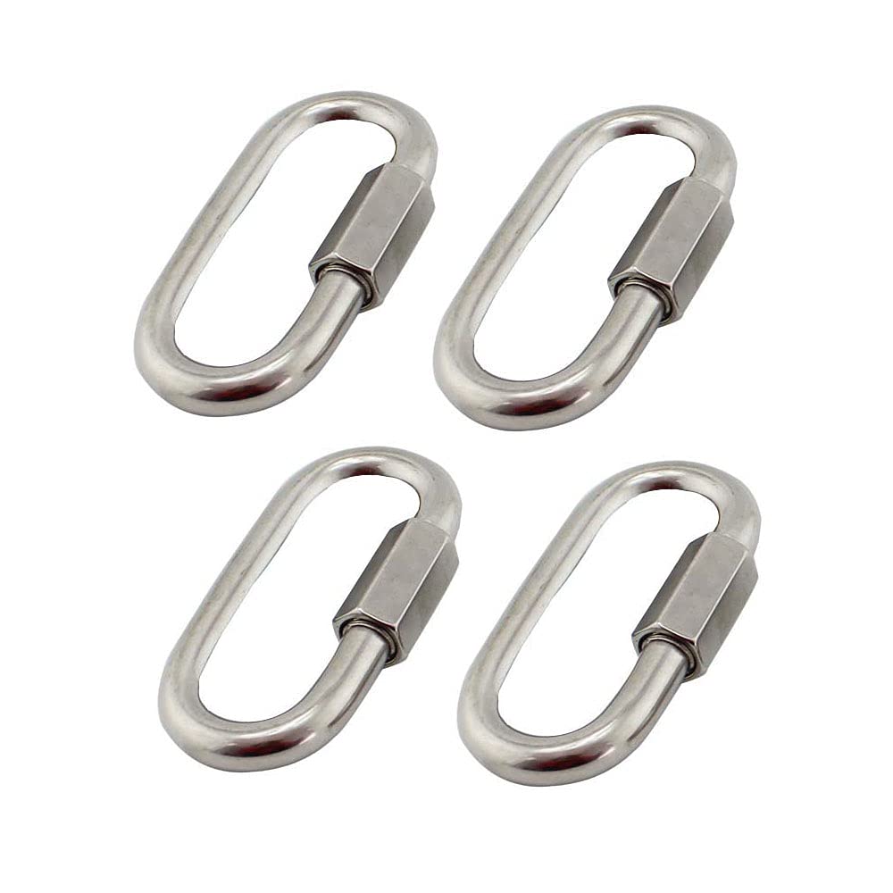 BuxiuGK 4Pcs Quick M6 Chain Links,304 Stainless Steel Heavy Duty D Shape Locking Quick Link Chain Connector Lock Screw Carabiner Max 120kg