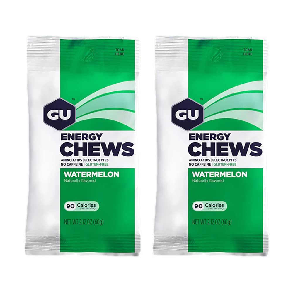 GU Energy Chews Double Serving Packs. Energy Gummies with Electrolytes for Running, Cycling, Triathlon & Other Sports - Pack of 2 (Watermelon)