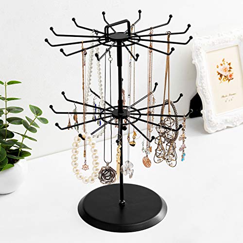 MyGift Rotating 2 Tier Jewelry Tree Organizer, Black Metal Necklace