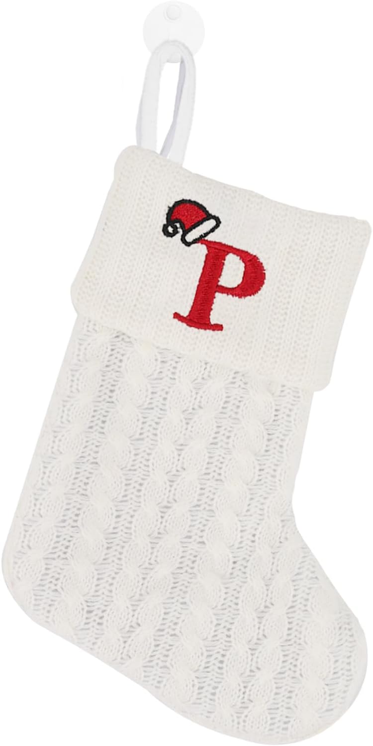 Stockings & Holders - CRSMHLPK 7 inch Mini Initial Christmas Stocking Monogram Embroidered Christmas Stocking red,White,Green Knit Mini Stocking Christmas Decorations P-White-C06
