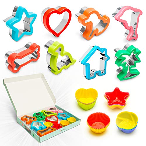 Sandwich Cutters for Kids 8 Fun Shapes Plus Reusable Silicone Cupcake