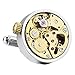Men'sINBLUE Rhodium Plated Cufflinks Silver Gold Tone Functioning Works Watch Movements in Working Condition Steampunk Vintage