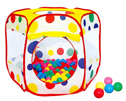 POCO DIVO Polka Dot Ball Pit Twist Pool Popup Hexagon Mesh Play Tent with 100 Playball