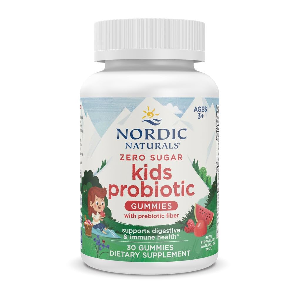 Nordic Naturals Zero Sugar Kids Probiotic Gummies - Strawberry Watermelon Flavor - 30 Gummies - Supports Digestive Wellness & Immune Health - Non-GMO - Third Party Tested - Vegan - 30 Servings
