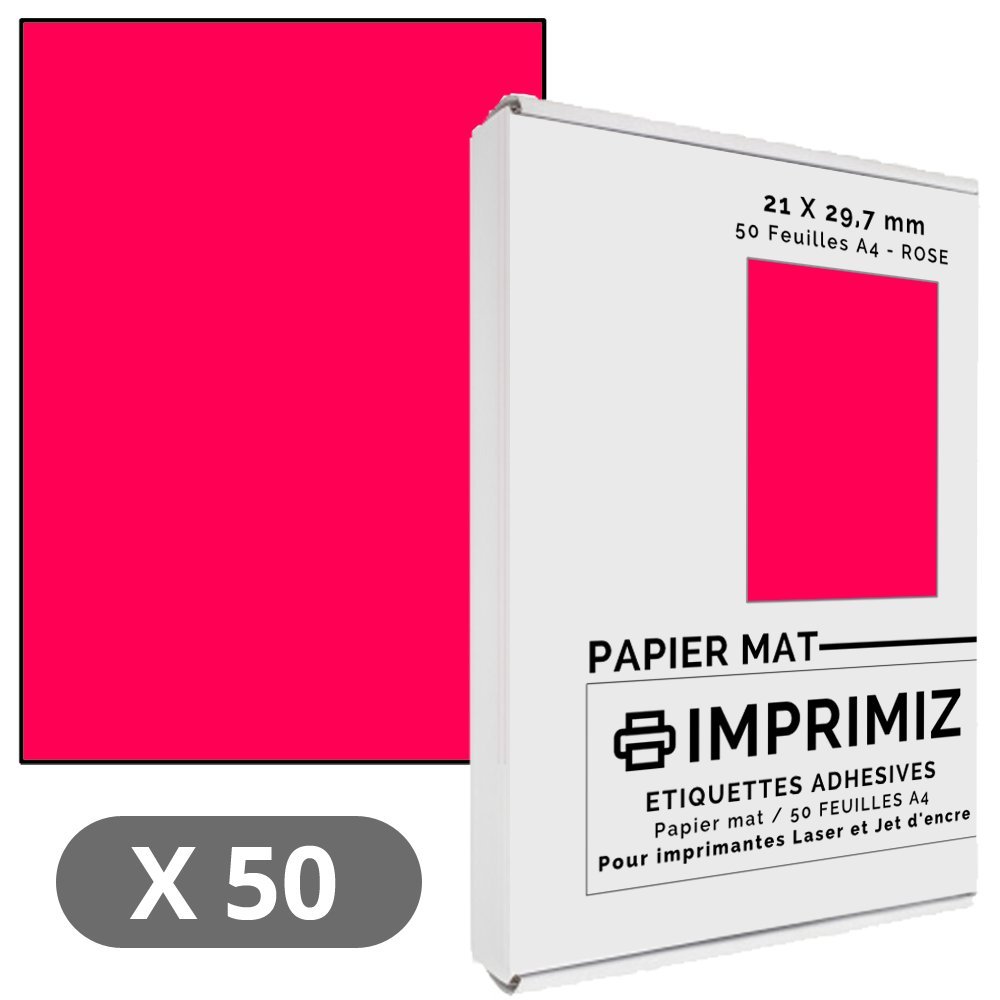 50 sheets - Sticky Labels Neon Pink, 210 x 297 mm Matt A4 - Self adhesive labels for Laser and Inkjet Printers