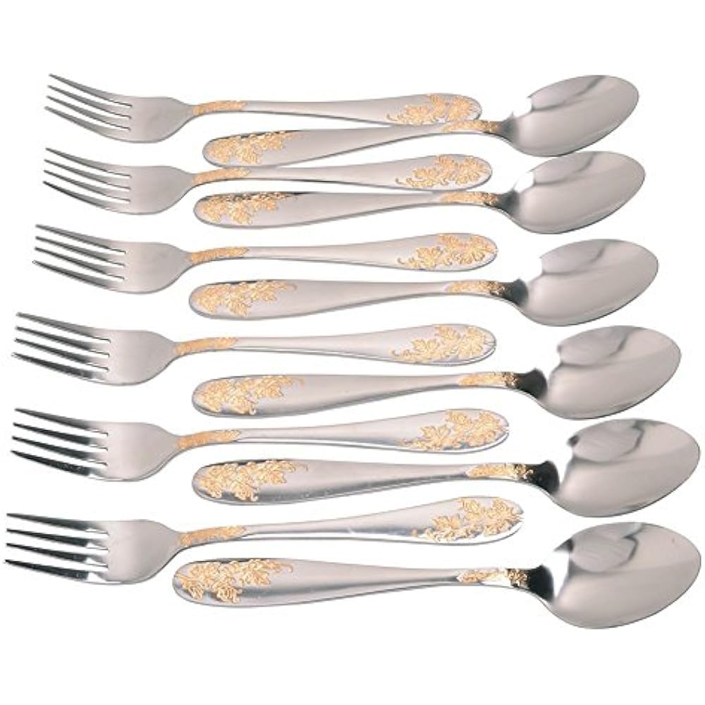 12PCS Stainless Steel Fruit Forks And Dessert Spoon Carved Handle