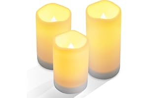 NURADA Large Outdoor Solar Powered Candles - Flameless Pillar Waterproof Rechargeable Candle Set, White Resin, LED Light,Rechargeable Solar Battery Included, for Patio Decor, 3.25"x4"5" 6"