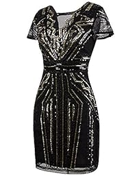 Vijiv - Vestido corto de graduación con escote y lentejuelas inspirado en vestidos antiguos de 1920