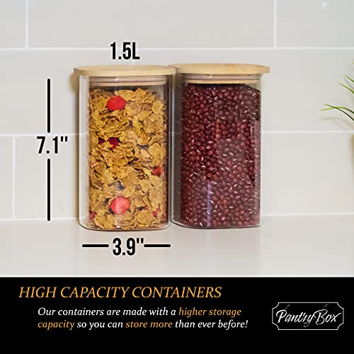 PantryBox Stackable Square Glass Food Storage Containers with Bamboo