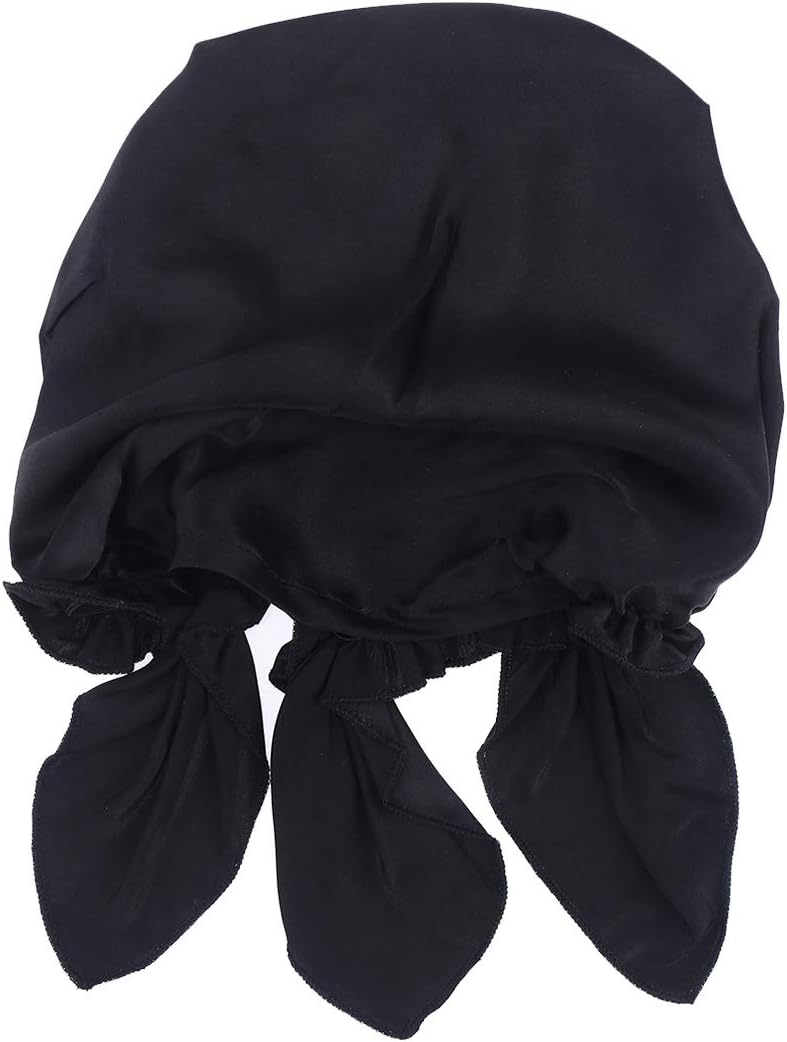 Frcolor Mulberry silk sleeping cap long hair bonnet night hair bonnet hat for women girls(Black) - Image 3