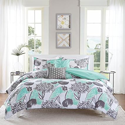 Amazon Com Id Girls Aqua Floral Comforter Set With Shams Modern