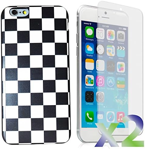 Exian iPhone 6/6s Screen Guards x2 and TPU Slim Case Checkered Pattern Black and White