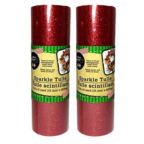 Sparkly Red Tulle Set of 2 Red 6 Inch Sparkle For Floral Arrangements, Home Decor, Draping and More Each Roll is 6 Inches by 15 Feet