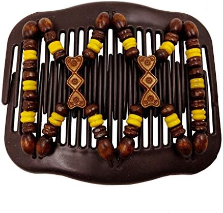 Goneryisour Vintage Magic Double Beaded Hair Comb Hairpin Clip - Fashion Ethnic Beads Elasticity Stretchy Hair Combs Pins for Women
