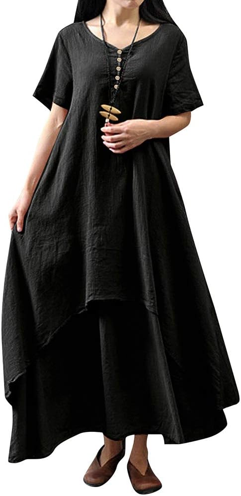 Romacci Women Boho Dress Casual Irregular Maxi Dresses Vintage Loose Cotton Viscose Dress,S-5XL