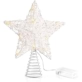 Christmas Tree Topper Star with Led String Lights White Cotton Coated Easy to Install for Holiday Home Decoration and Parties