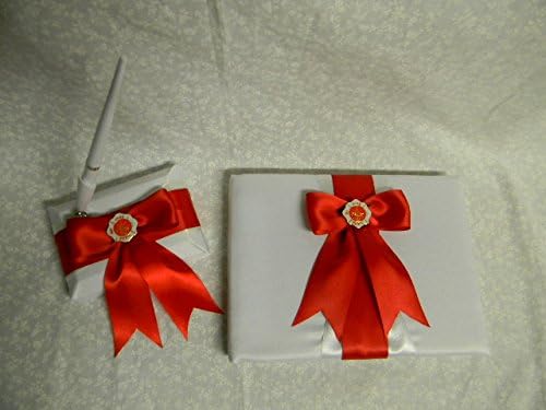 Wedding Party Fireman Big Red Bow Guest Book Pen Set Firefighter