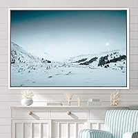 Framed Canvas Wall Art Snow Mountain Cool Expressive Farmhouse/Country Landscape Mountain Top Multicolor Photography Portrait Realism - 16x24 inches