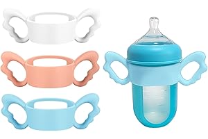 UWSTE 3Pack Baby Bottle Handles for Boon Nursh Reusable Silicone Pouch Baby Bottles, Silicone Bottle Holder for Easy Grip (White Blue Pink)
