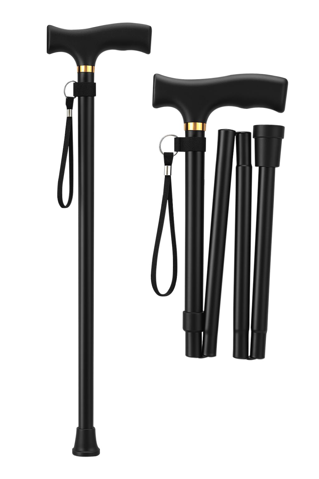 Walking Stick Folding Aluminium Cane Extendable Walking Cane Adjustable Mobility Aids Walking Stick For Seniors Disabled Ladies Women Men Outdoor Accessories Height 92cm Approx (Black)