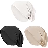3Pcs Muslim Hijab Undercaps, Breathable Elastic Prayer Caps, Seamless Plain Color Beanie for Women, Ramadan Eid Islamic Clothing Accessories, Black White Beige
