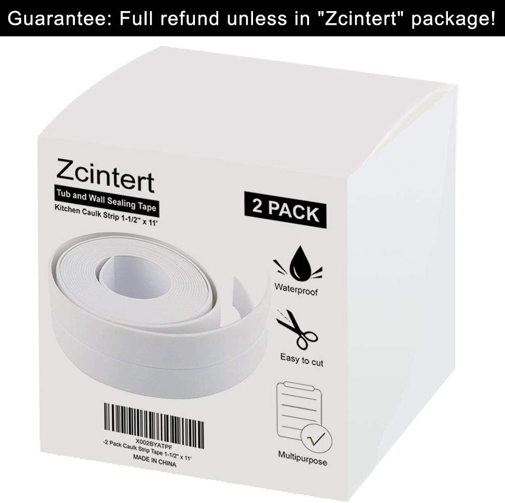 2 Pack Tape Caulk Strip, PVC Self Adhesive Caulking Sealing Tape for Kitchen Sink Toilet Bathroom Shower and Bathtub, 1-1/2" x 11' White - - 