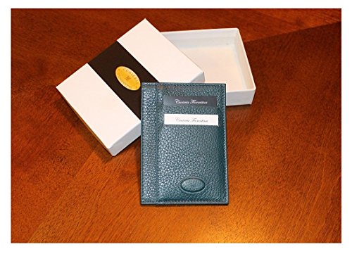 Cuoieria Fiorentina Slim Sleeve Blue Wallet Premium Calf Leather Made in Italy - Holds 10+Cards +Cash - Slim Profile Reduces Wallet Bulk
