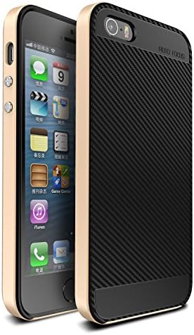 Case for iPhone 5 5s se, ivencase 2 in 1 Anti-Scratch Shockproof Slim Carbon Fiber Rugged Case with Reinforced PC Frame for iPhone se 5 5s - Gold